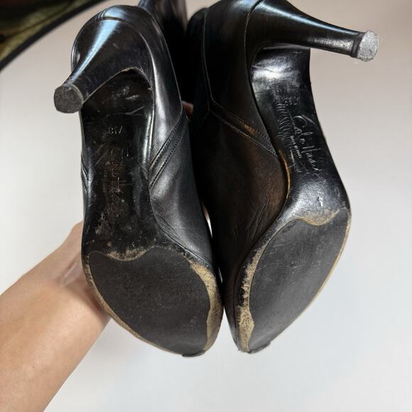 Cole Hann Vtg Leather Knee High Slouchy Almond Toe Heel Boots Black Wms Sz 7.5 - Picture 6 of 16